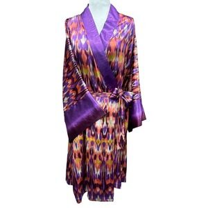 Oscar de la Renta Women's Purple‎ Ikat Print Kimono Robe Lounge Cover Up SZ L